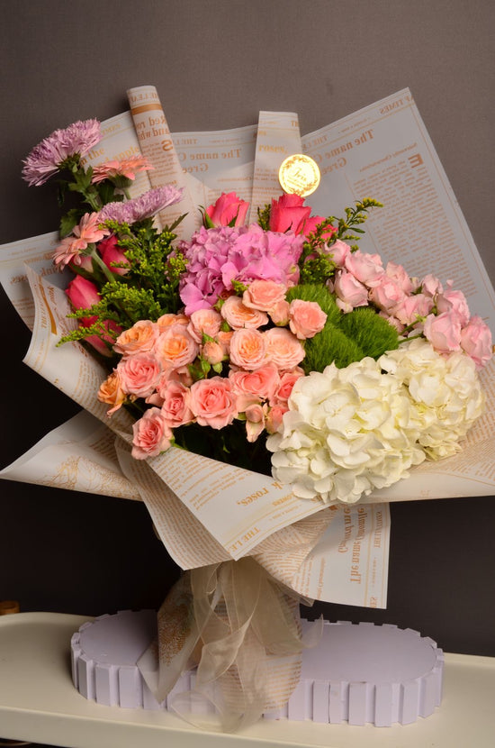 Pink and white flowers bouquet