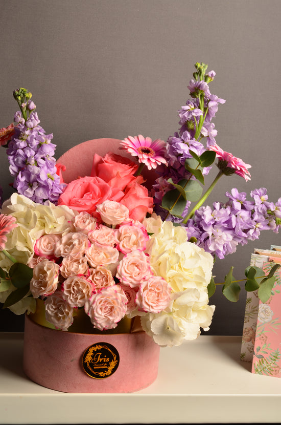 Pink and purple flowers box