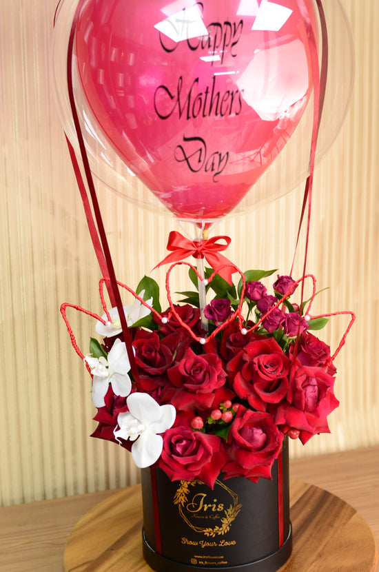Red rose with balloons box