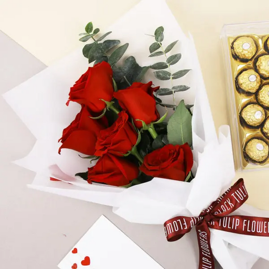 Red rose with ferrero chocolate
