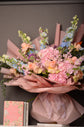 Pink and blue flowers bouquet
