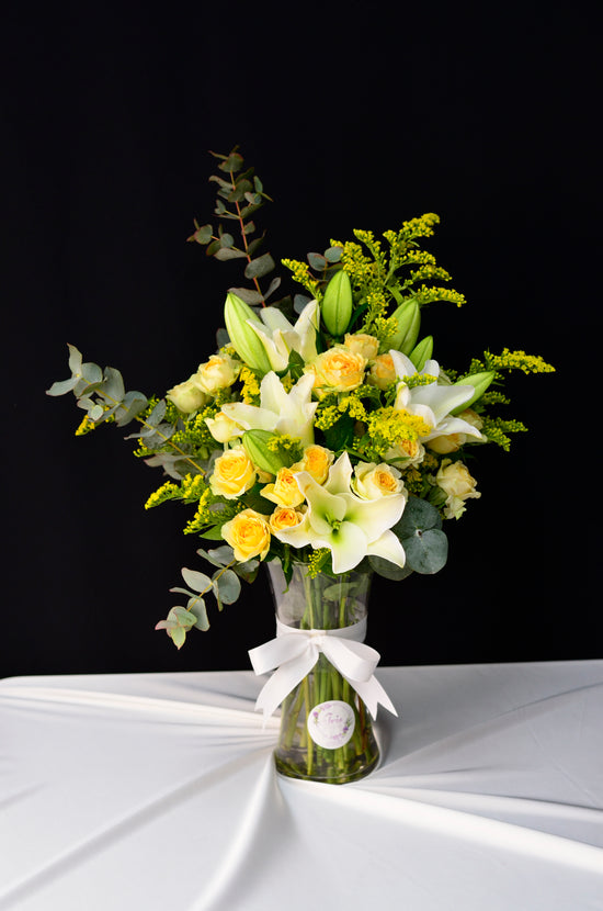 White lily and baby rose Vase