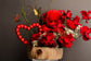 Red rose with teddy bear and chocolate