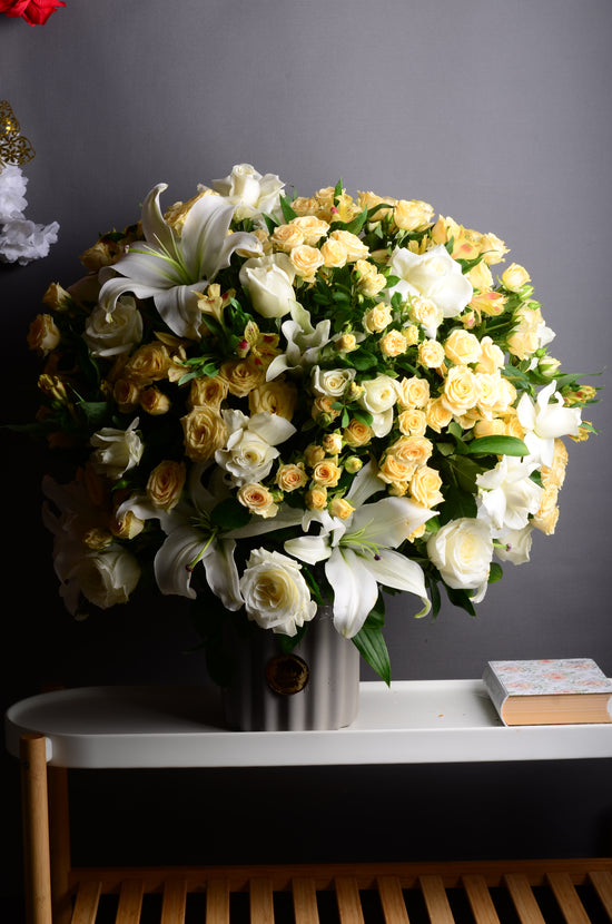 White and gold flowers vase