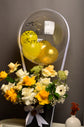 Yellow and white flowers box woth balloon