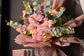 Pink and blue flowers bouquet