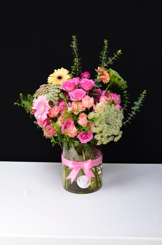 Pink and green flowers vase