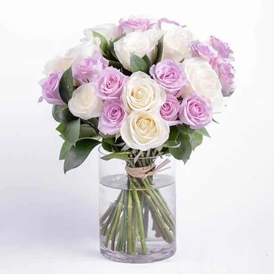White and pink rose vase