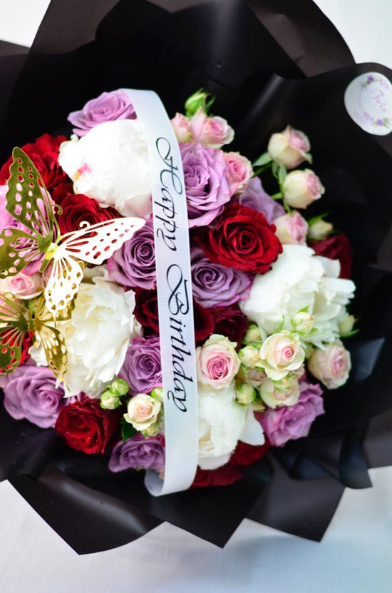 White,pink and red flowers bouquet