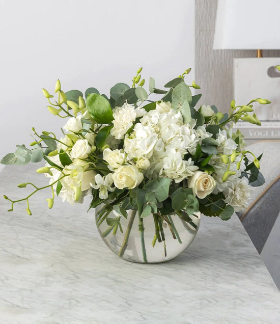 White flowers vase