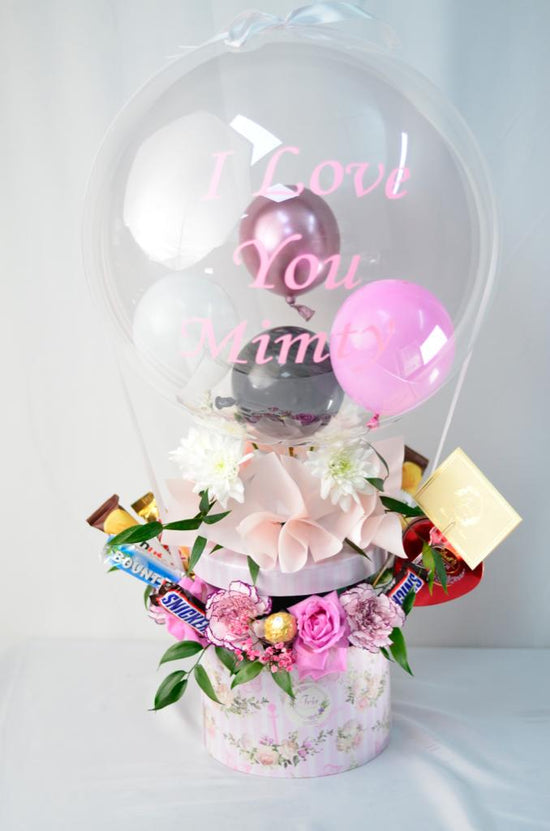 Pink flowers with chocolate & balloons