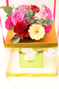 Pink and red flowers box with balloons & chocolate