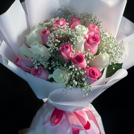 Pink and white rose bouquet