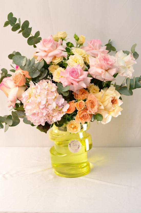 Pink and white flowers vase