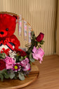 red flowers ,teddy bears