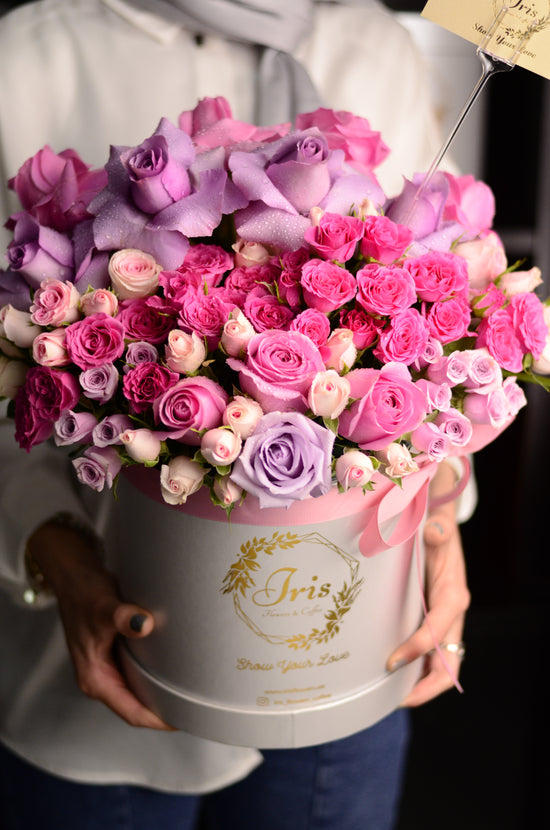 Luxury pink rose in box