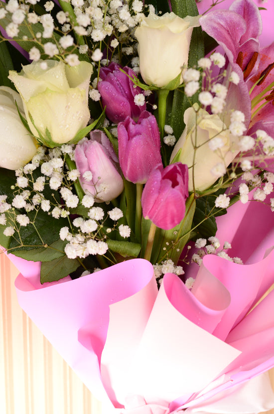 Pink lily and Tulips Bouquet