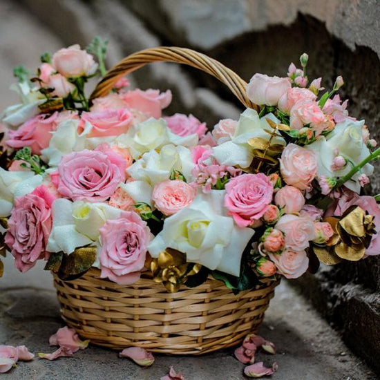 white & pink flowers large basket