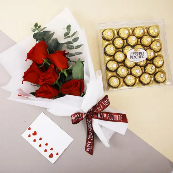 Red rose with ferrero chocolate