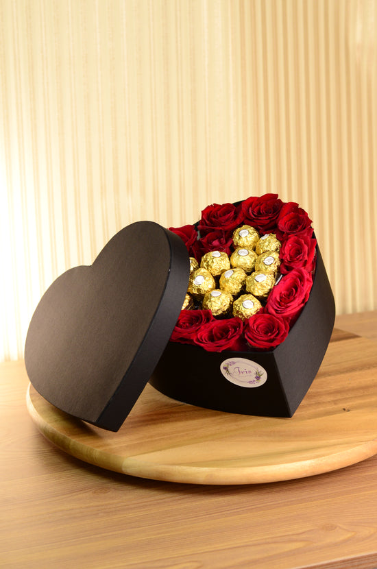 red rose in box with Ferrero
