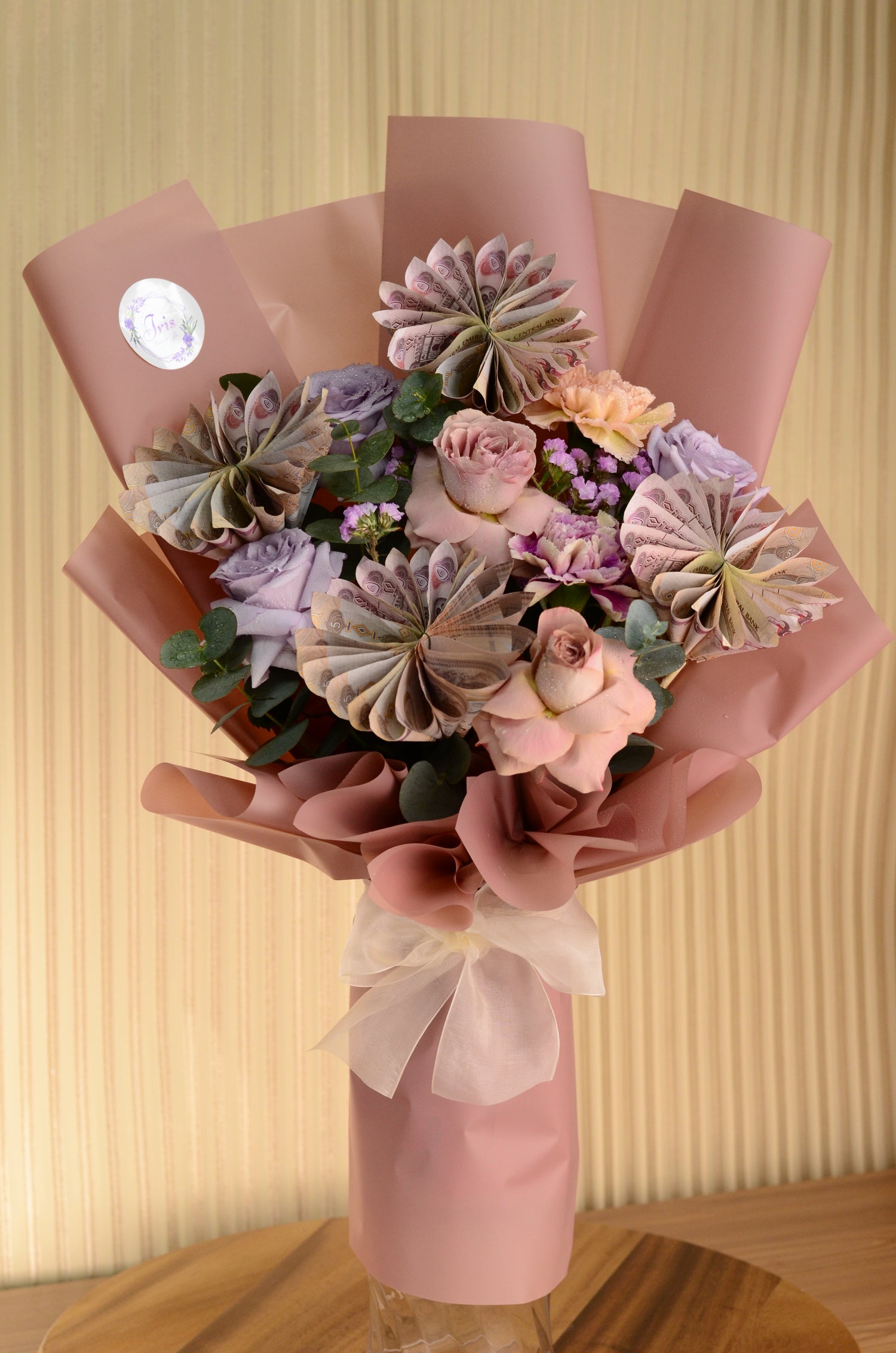 Surprise Your Loved Ones with Iris Fresh Flower and Cash Money Bouquet