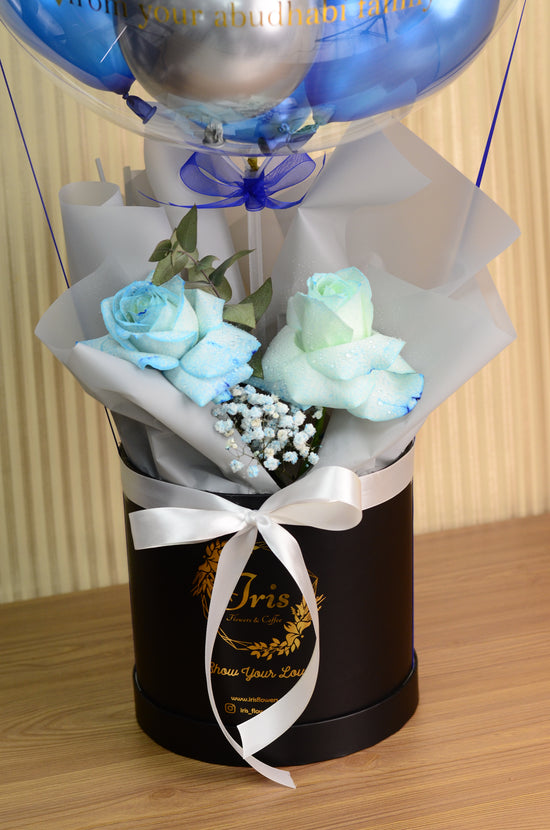 Send Iris Amazing Blue Rose with Balloons in Box - Iris Flowers