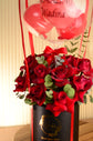 red rose, balloons in box