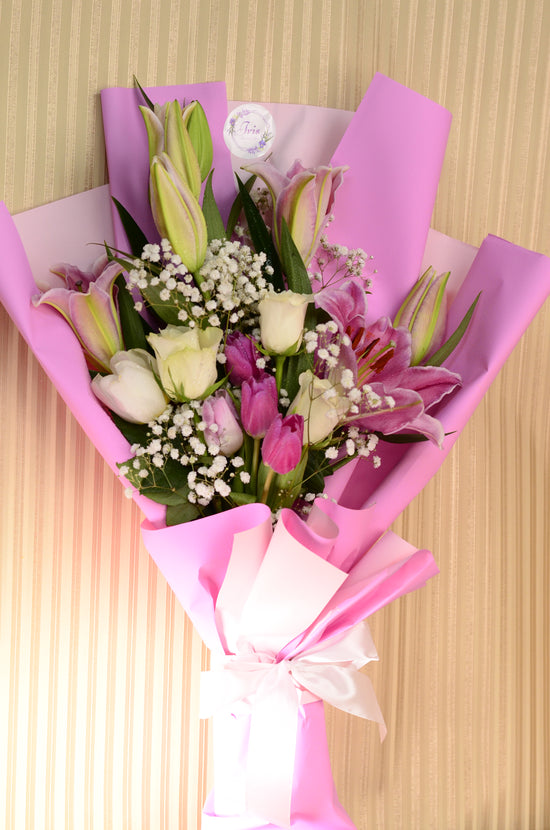 Pink lily and Tulips Bouquet