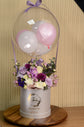 pink flowers with balloons