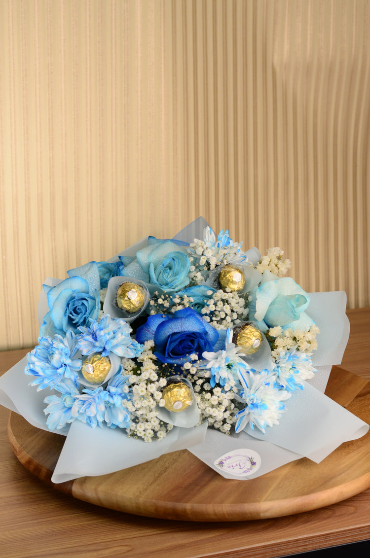 Send Iris Fresh Blue Flower & Chocolate Bouquet in UAE