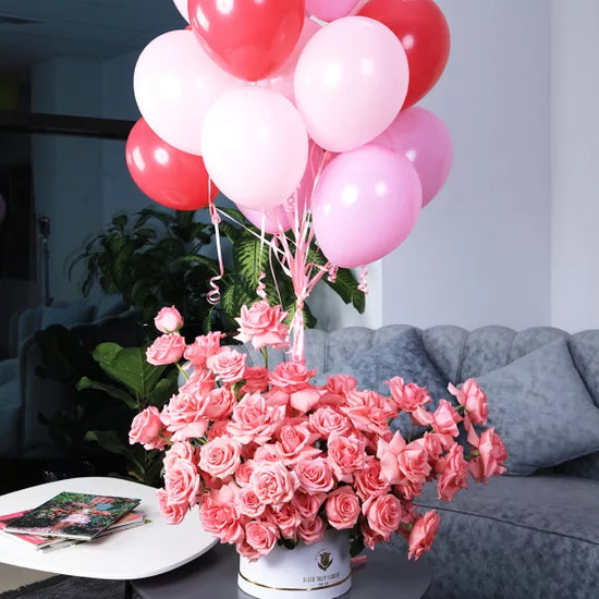 pink rose with balloons